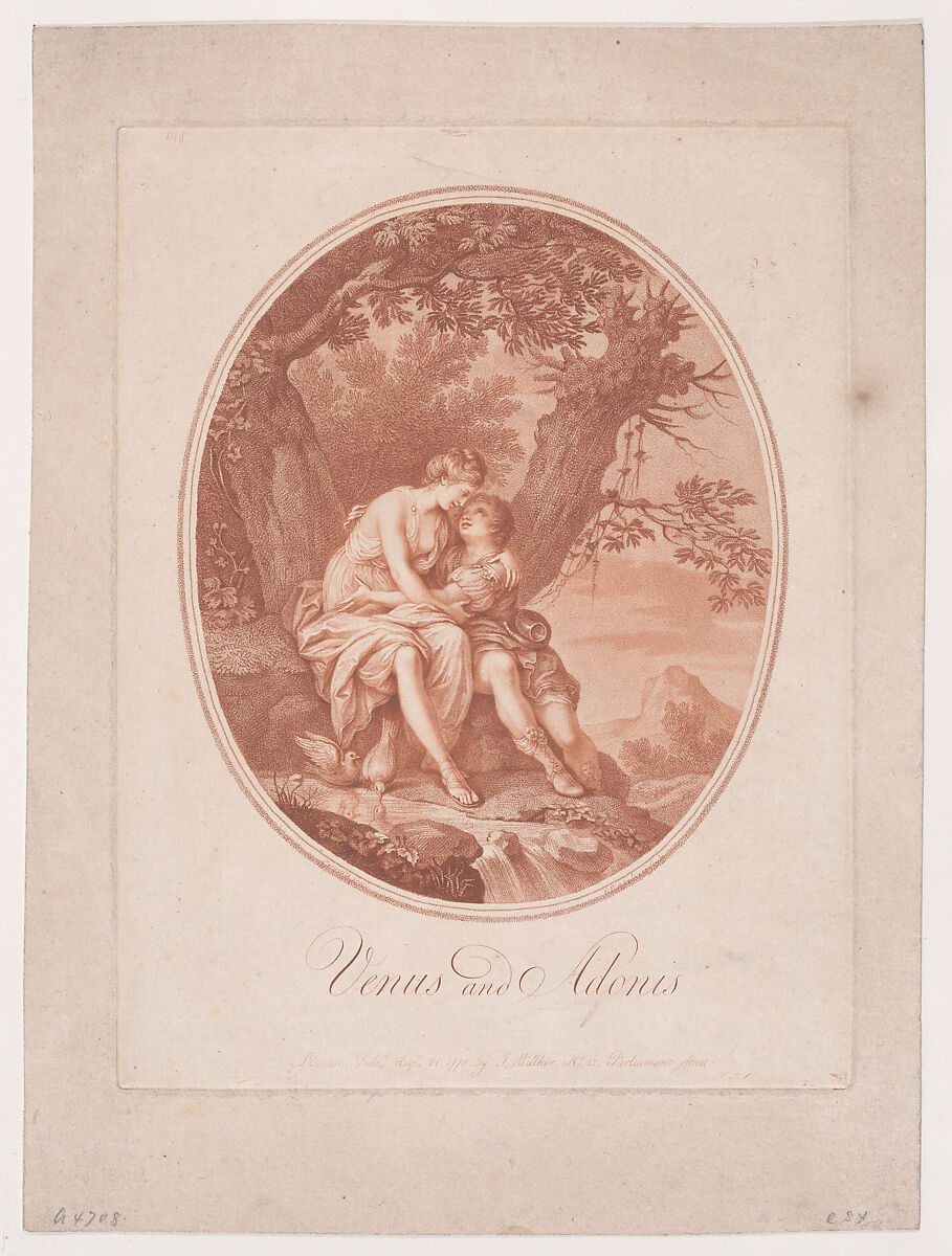 Venus and Adonis, Francesco Bartolozzi (Italian, Florence 1728–1815 Lisbon), Etching and stipple engraving; fourth state of nine 