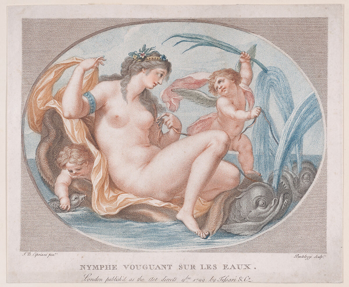 Water Nymph (Nymph Vouguant Sur Les Eaux), Francesco Bartolozzi (Italian, Florence 1728–1815 Lisbon), Etching and engraving, printed in color; only state 