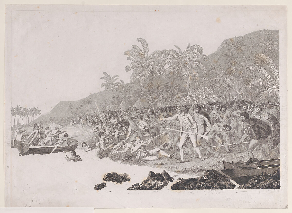 The Death of Captain Cook, Figures engraved by Francesco Bartolozzi (Italian, Florence 1728–1815 Lisbon), Etching; first state of three 