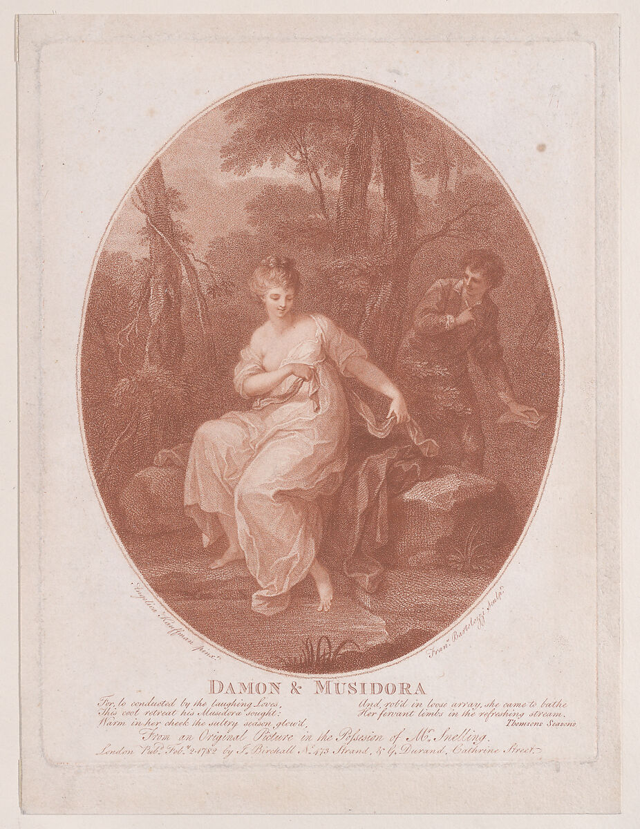 Damon and Musidora, Francesco Bartolozzi (Italian, Florence 1728–1815 Lisbon), Stipple engraving, printed in color 