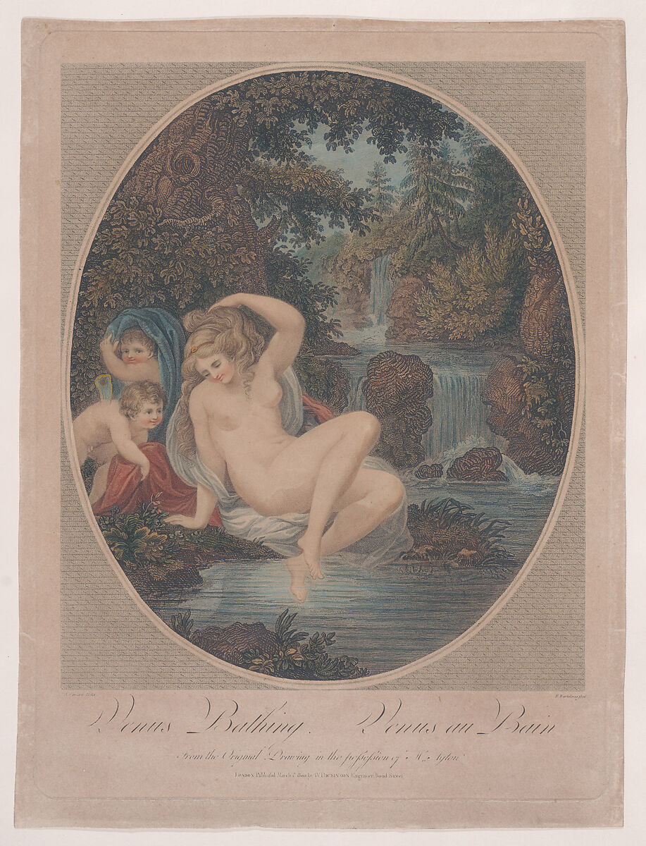 Venus Bathing, Francesco Bartolozzi (Italian, Florence 1728–1815 Lisbon), Etching and stipple engraving, printed in color; sixth state 