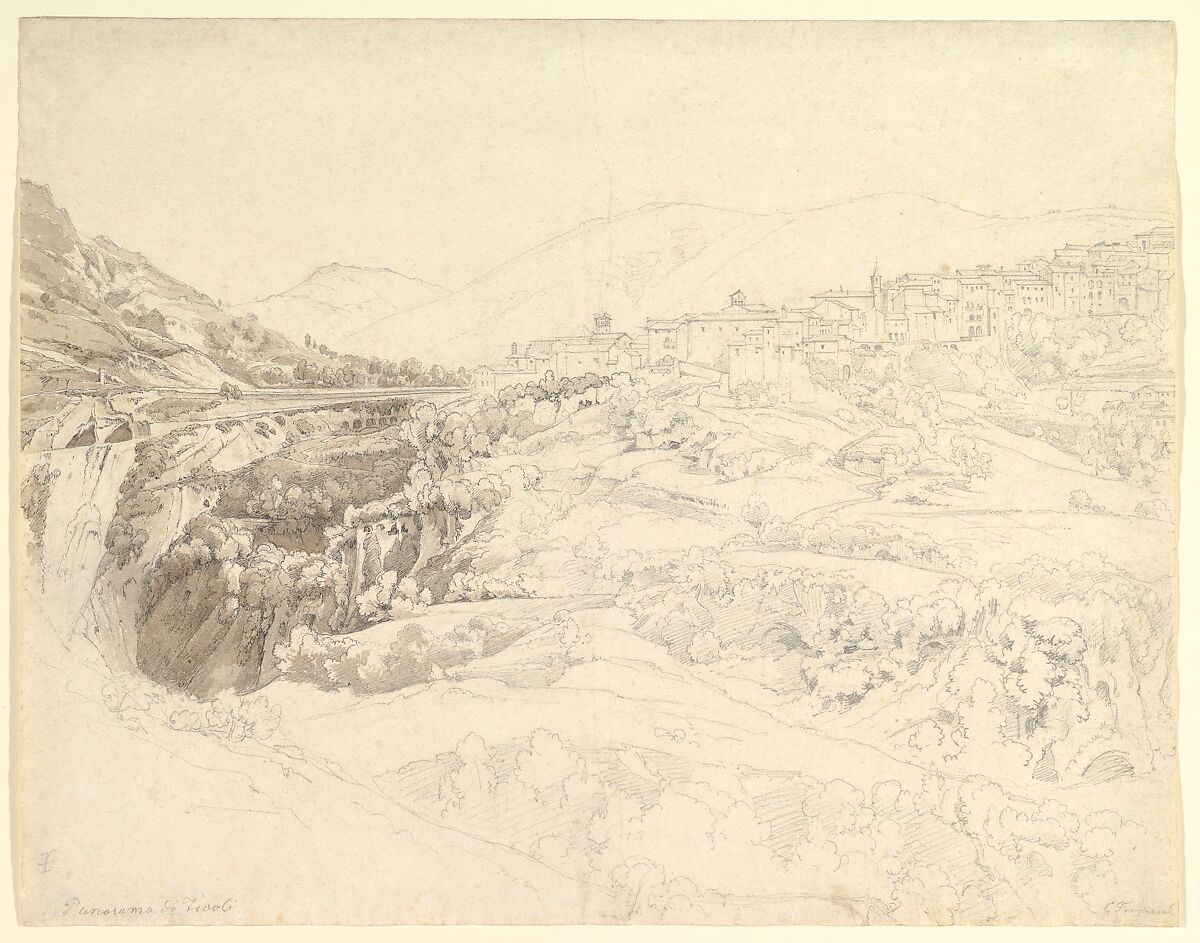 Landscape Near Tivoli, Carl Ludwig Frommel (German, Birkenfeld 1789–1863 Ispringen), Graphite, pen and black ink, brush and brown wash 