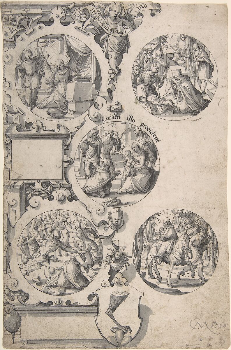 Design for a Painted Glass with Scene from the New Testament, Christoph Murer (Swiss, Zurich 1558–1614 Winterthur), Pen and black ink, brush and gray wash 