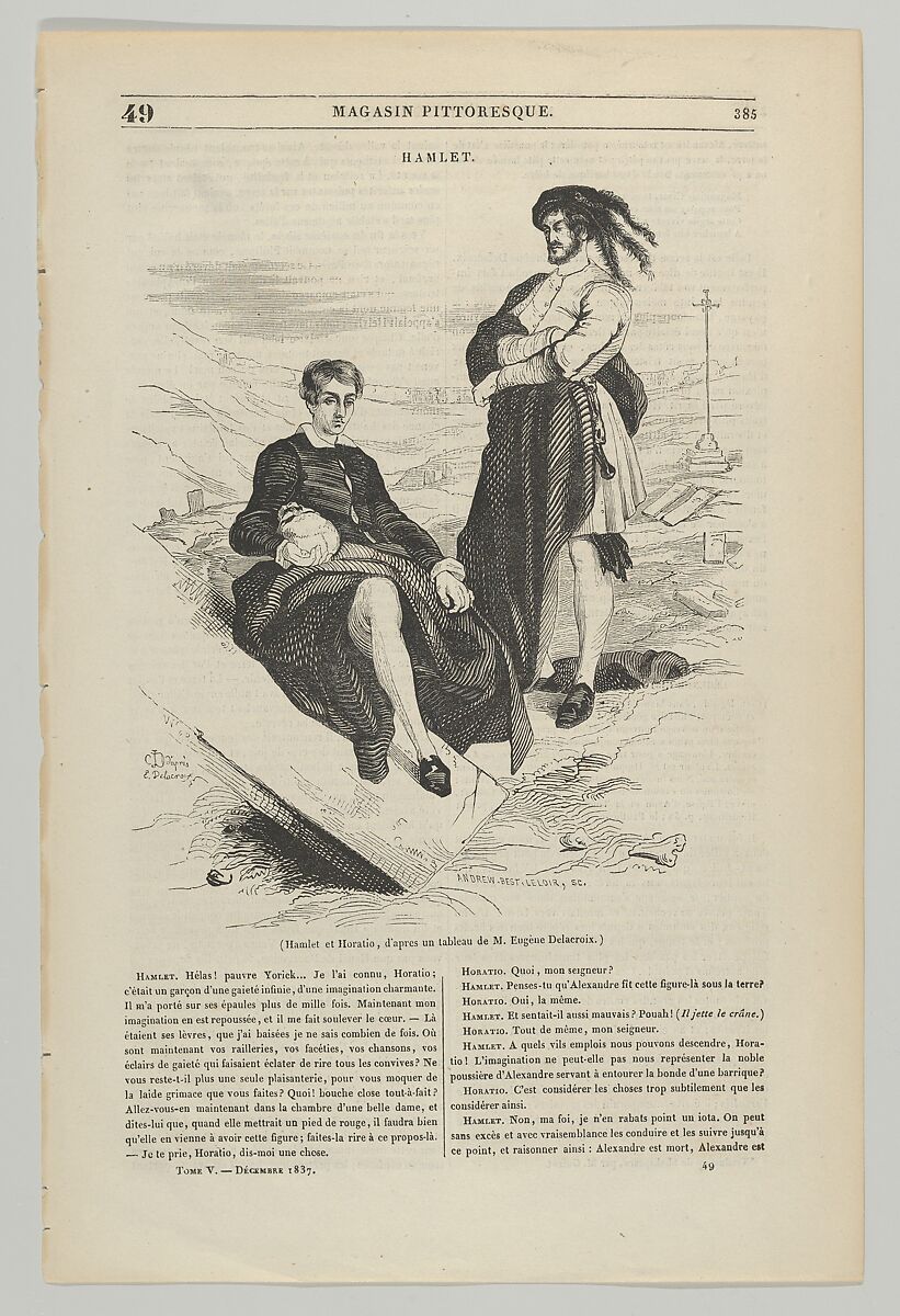 Hamlet and Horatio, from "Le Magasin Pittoresque", Andrew Best Leloir (French), Wood engraving 