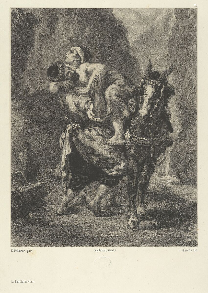 The Good Samaritan, Jules Laurens (French, Carpentras 1825–1901 Saint Didier), Lithograph on chine collé 