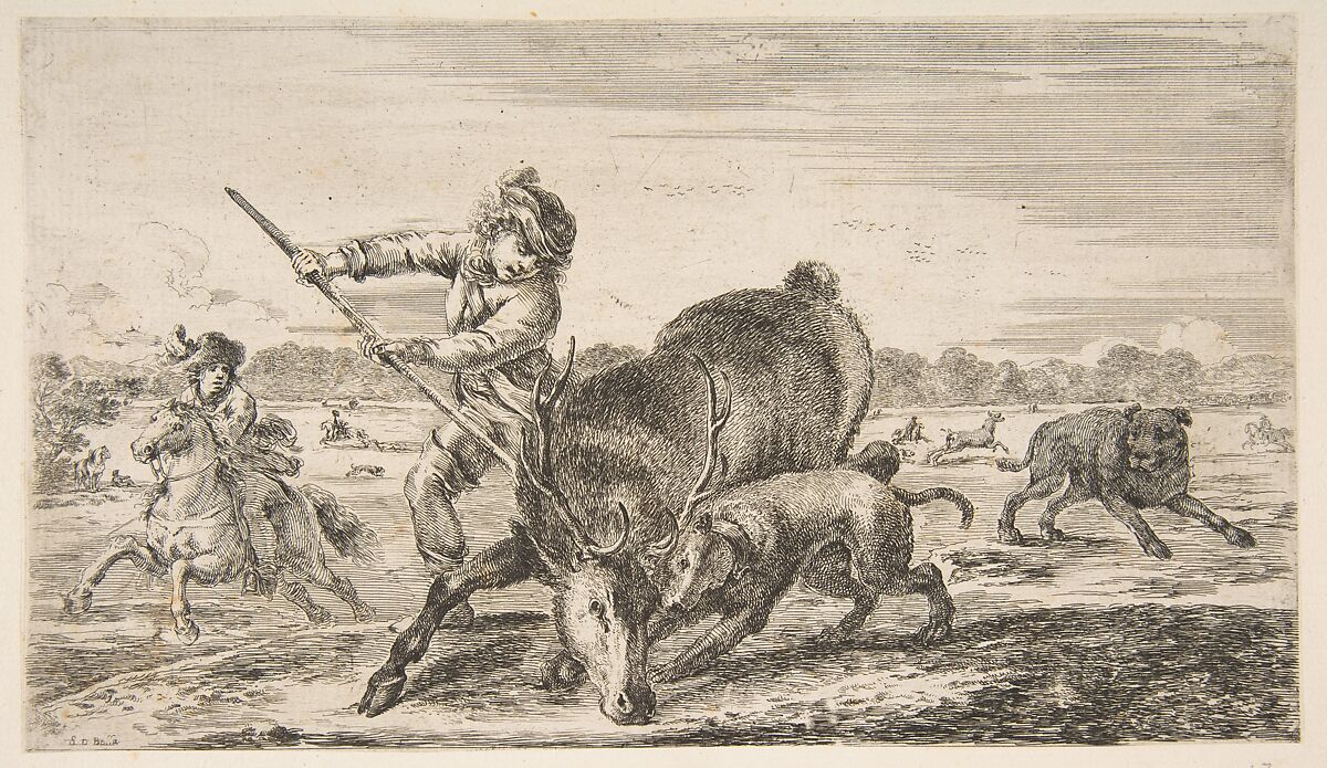 Stag at bay, from "Animal hunts" (Chasses à différents animaux), Stefano della Bella (Italian, Florence 1610–1664 Florence), Etching 