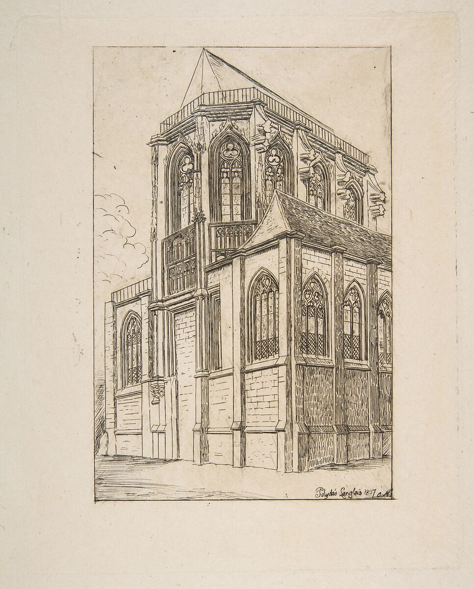 Chevet de St. Martin-sur-Renelle (The apse of the Church of St. Martin-sur-Renelle, Paris, after Langlois), Charles Meryon (French, 1821–1868), Etching 