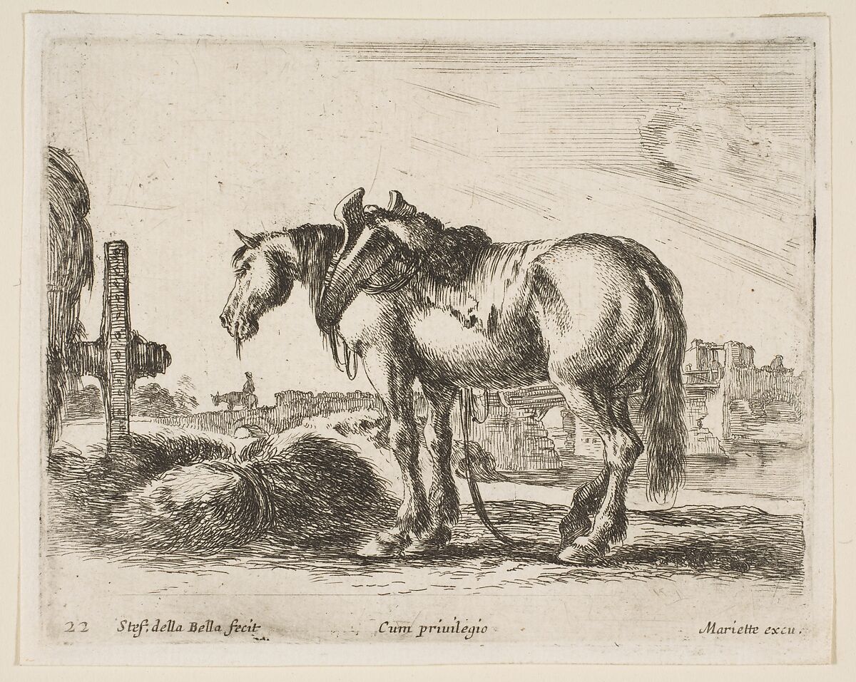 Cart Horse, plate 22 from "Various Animals" (Diversi Animali), Stefano della Bella (Italian, Florence 1610–1664 Florence), Etching; second state of three (De Vesme) 