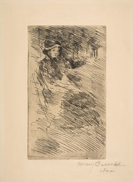 Lydia Looking Toward the Right: Trees Beyond, Mary Cassatt (American, Pittsburgh, Pennsylvania 1844–1926 Le Mesnil-Théribus, Oise), Etching; only state 
