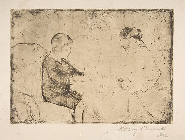 The Chess Game, Mary Cassatt (American, Pittsburgh, Pennsylvania 1844–1926 Le Mesnil-Théribus, Oise), Soft-ground etching; only state 