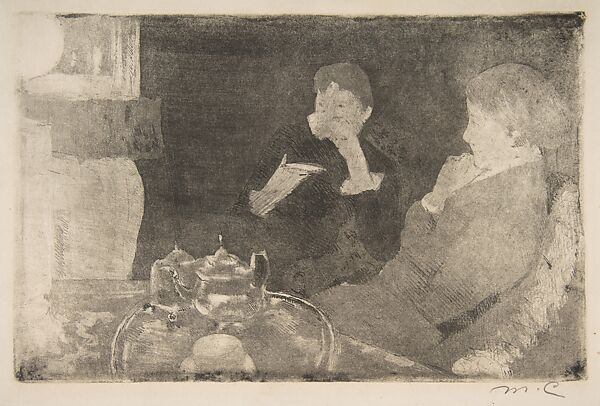Lydia and Her Mother at Tea, Mary Cassatt (American, Pittsburgh, Pennsylvania 1844–1926 Le Mesnil-Théribus, Oise), Soft-ground etching and aquatint; fifth state of five 