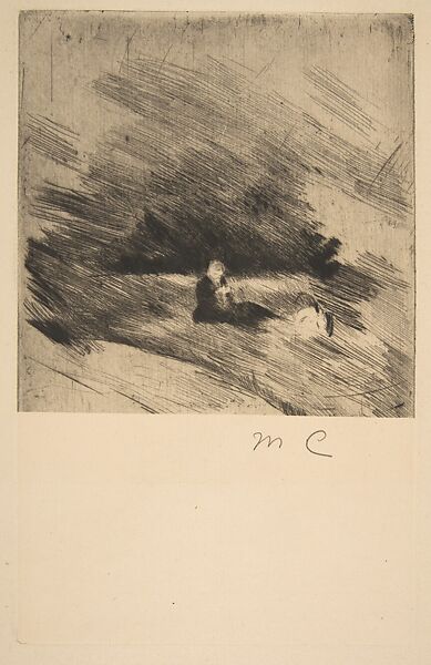 Sewing on the Grass, Mary Cassatt (American, Pittsburgh, Pennsylvania 1844–1926 Le Mesnil-Théribus, Oise), Drypoint and soft-ground etching; only state 