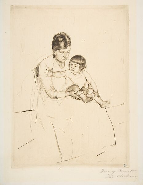 The Stocking, Mary Cassatt (American, Pittsburgh, Pennsylvania 1844–1926 Le Mesnil-Théribus, Oise), Drypoint; fifth state of six 