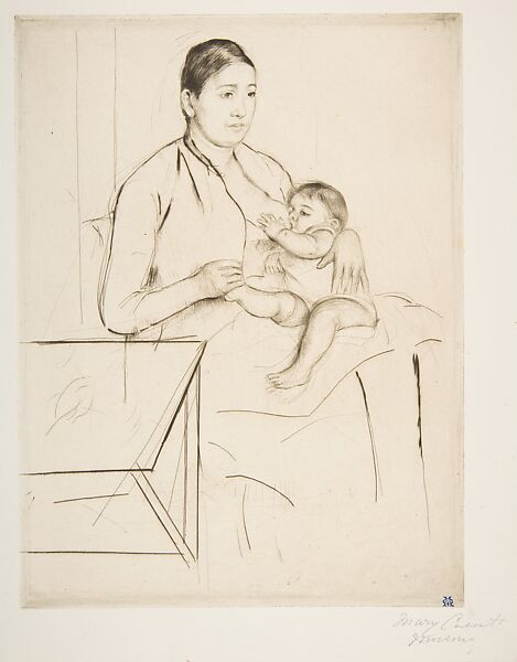 Nursing, Mary Cassatt (American, Pittsburgh, Pennsylvania 1844–1926 Le Mesnil-Théribus, Oise), Drypoint; third state of three 