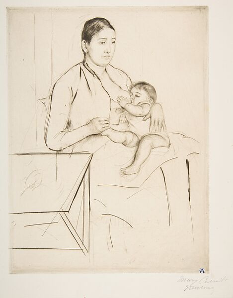 Nursing, Mary Cassatt  American, Drypoint; third state of three