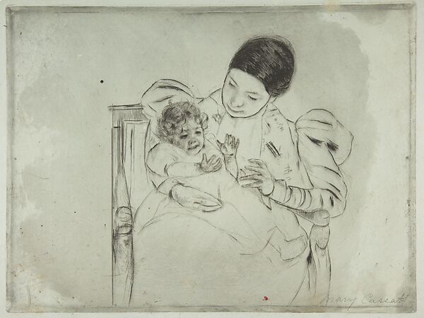 The Barefooted Child, Mary Cassatt (American, Pittsburgh, Pennsylvania 1844–1926 Le Mesnil-Théribus, Oise), Drypoint on blue paper; third state of five (Mathews & Shapiro) 