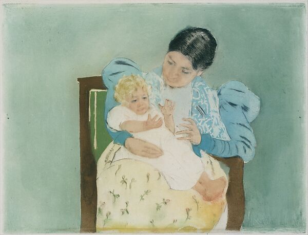 The Barefooted Child, Mary Cassatt (American, Pittsburgh, Pennsylvania 1844–1926 Le Mesnil-Théribus, Oise), Drypoint and aquatint, printed in color from three plates; fifth state of five