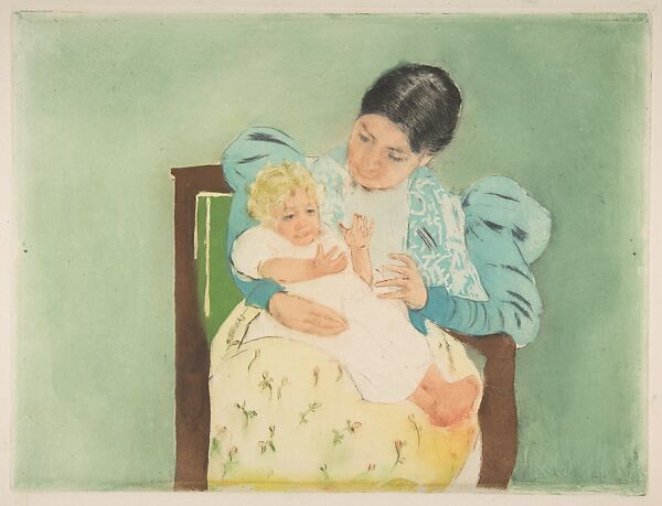 The Barefooted Child, Mary Cassatt (American, Pittsburgh, Pennsylvania 1844–1926 Le Mesnil-Théribus, Oise), Drypoint and aquatint, printed in color from three plates; fifth state of five 