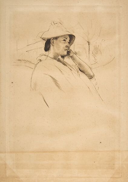 The Straw Hat, Mary Cassatt (American, Pittsburgh, Pennsylvania 1844–1926 Le Mesnil-Théribus, Oise), Drypoint; only state 