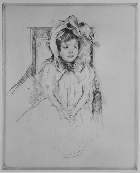 Margot Wearing a Large Bonnet, Seated in an Armchair, Mary Cassatt (American, Pittsburgh, Pennsylvania 1844–1926 Le Mesnil-Théribus, Oise), Drypoint; only state