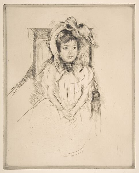 Margot Wearing a Large Bonnet, Seated in an Armchair, Mary Cassatt (American, Pittsburgh, Pennsylvania 1844–1926 Le Mesnil-Théribus, Oise), Drypoint; only state 