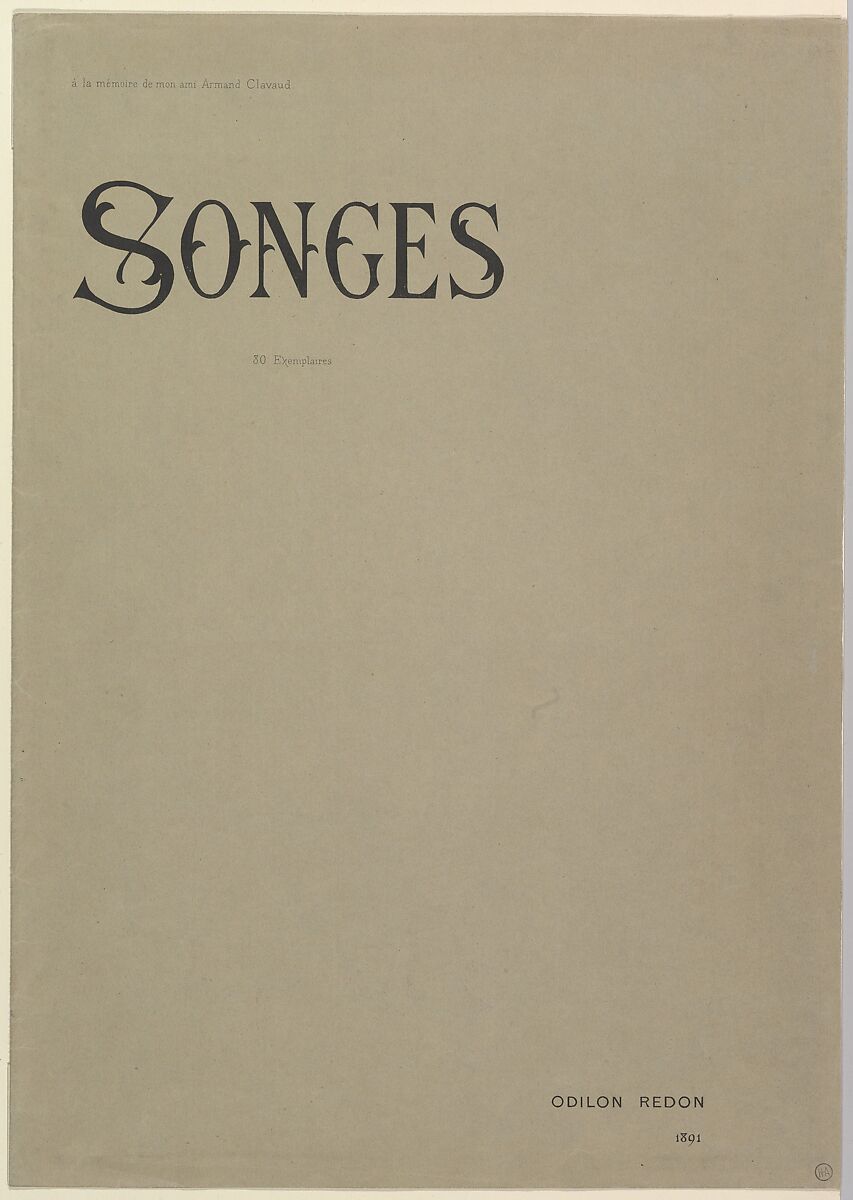 Cover of Songes Album, Odilon Redon (French, Bordeaux 1840–1916 Paris), Lithograph 