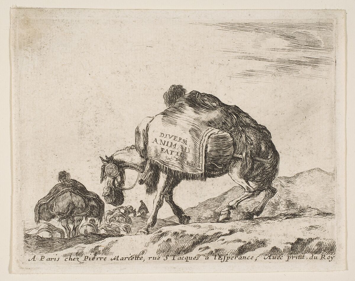 Pack Horse, frontispiece for "Diversi Animali", Stefano della Bella (Italian, Florence 1610–1664 Florence), Etching; second state of three (De Vesme) 