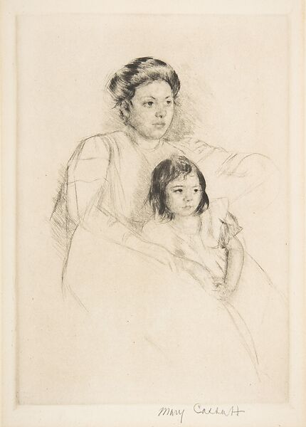 Margot Leaning Against Her Mother, Mary Cassatt (American, Pittsburgh, Pennsylvania 1844–1926 Le Mesnil-Théribus, Oise), Drypoint; second state of two, restrike 