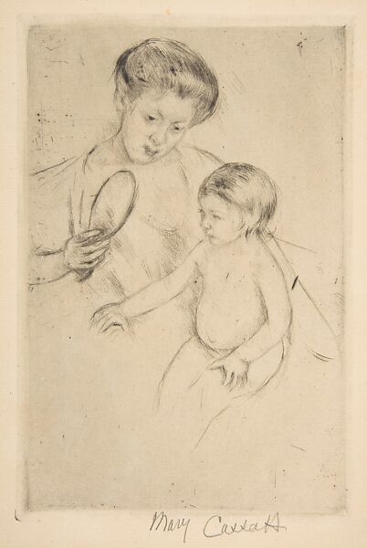 Looking into the Hand Mirror (No. 1), Mary Cassatt (American, Pittsburgh, Pennsylvania 1844–1926 Le Mesnil-Théribus, Oise), Drypoint; restrike 