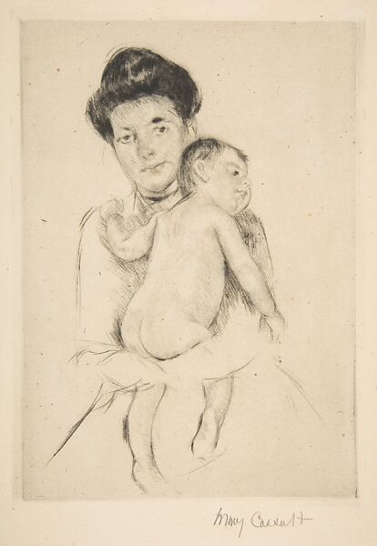 Mother Holding Her Nude Baby, Mary Cassatt (American, Pittsburgh, Pennsylvania 1844–1926 Le Mesnil-Théribus, Oise), Drypoint; restrike 