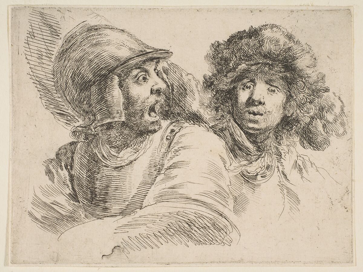 Frightened Soldier and a Man in a Fur Hat, Stefano della Bella (Italian, Florence 1610–1664 Florence), Etching 