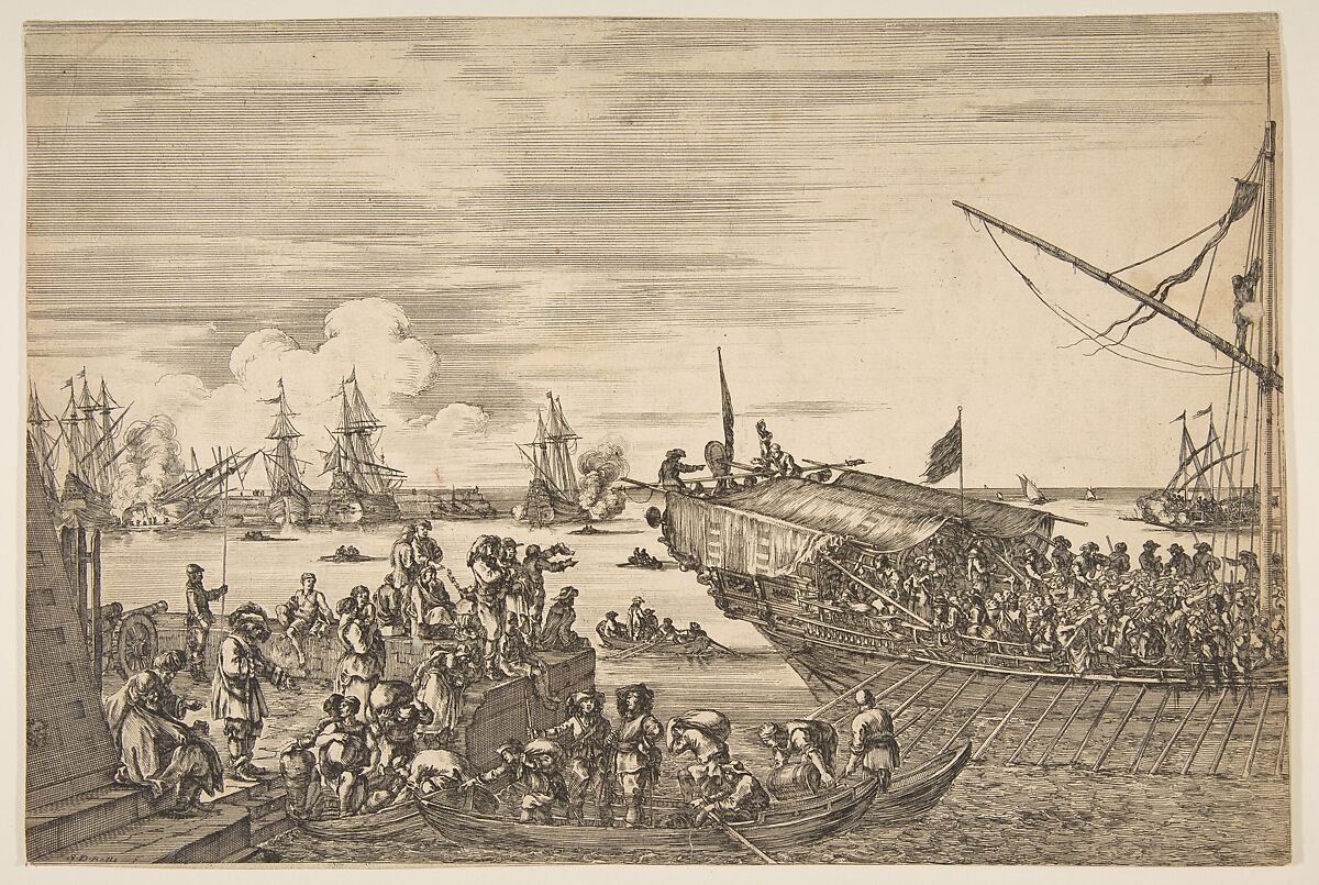 Departure of a galley at the Port of Livorno, from from 'Views of the port of Livorno' (Vues du port de Livourne), Stefano della Bella (Italian, Florence 1610–1664 Florence), Etching; second state of two