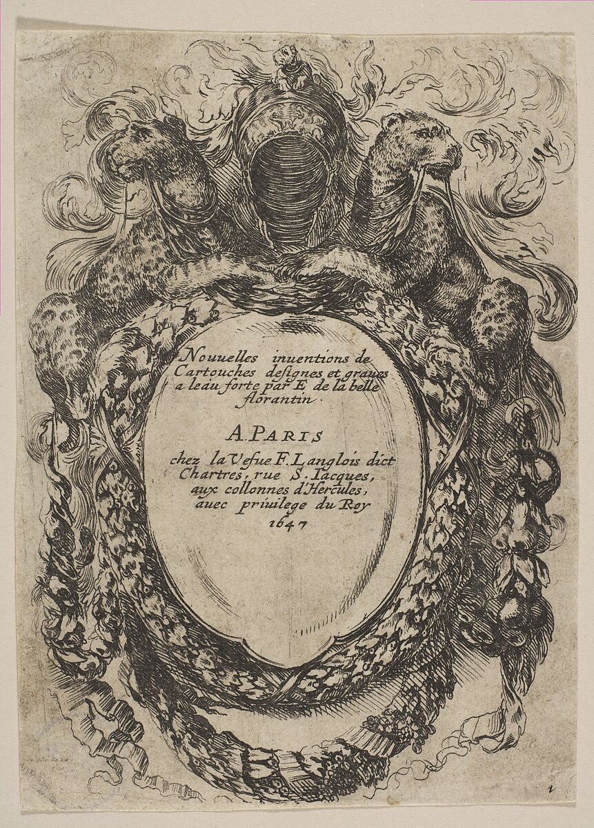 Cartouche with Title: Nouvelles inventions de Cartouches, Stefano della Bella (Italian, Florence 1610–1664 Florence), Etching; first state 
