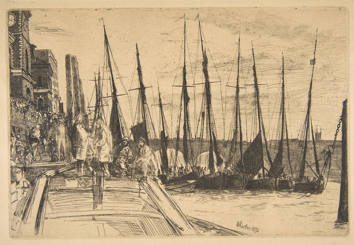 Billingsgate, James McNeill Whistler (American, Lowell, Massachusetts 1834–1903 London), Etching and drypoint; nineth state of nine (Glasgow) ; black ink on medium weight buff laid paper 