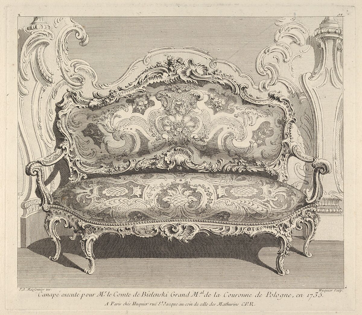 Canapé executé pour Mr. le Comte de Bielenski, from 'Oeuvre de Juste Aurele Meissonnier', Juste Aurèle Meissonnier (French, Turin 1695–1750 Paris), Etching and engraving 