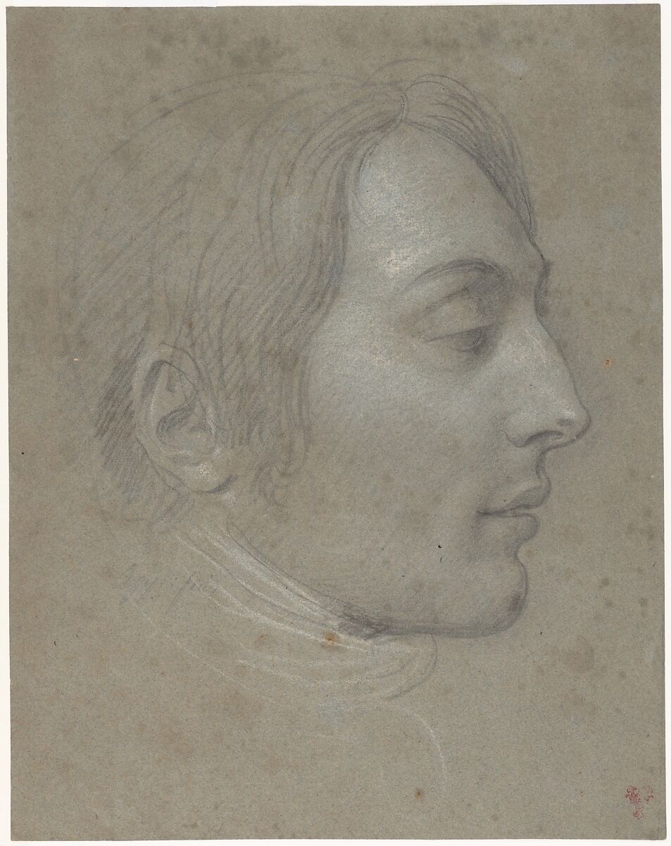 Study for the Portrait of General Desaix, Andrea Appiani (Italian, Milan 1754–1817 Milan), Black and white chalk on blue paper