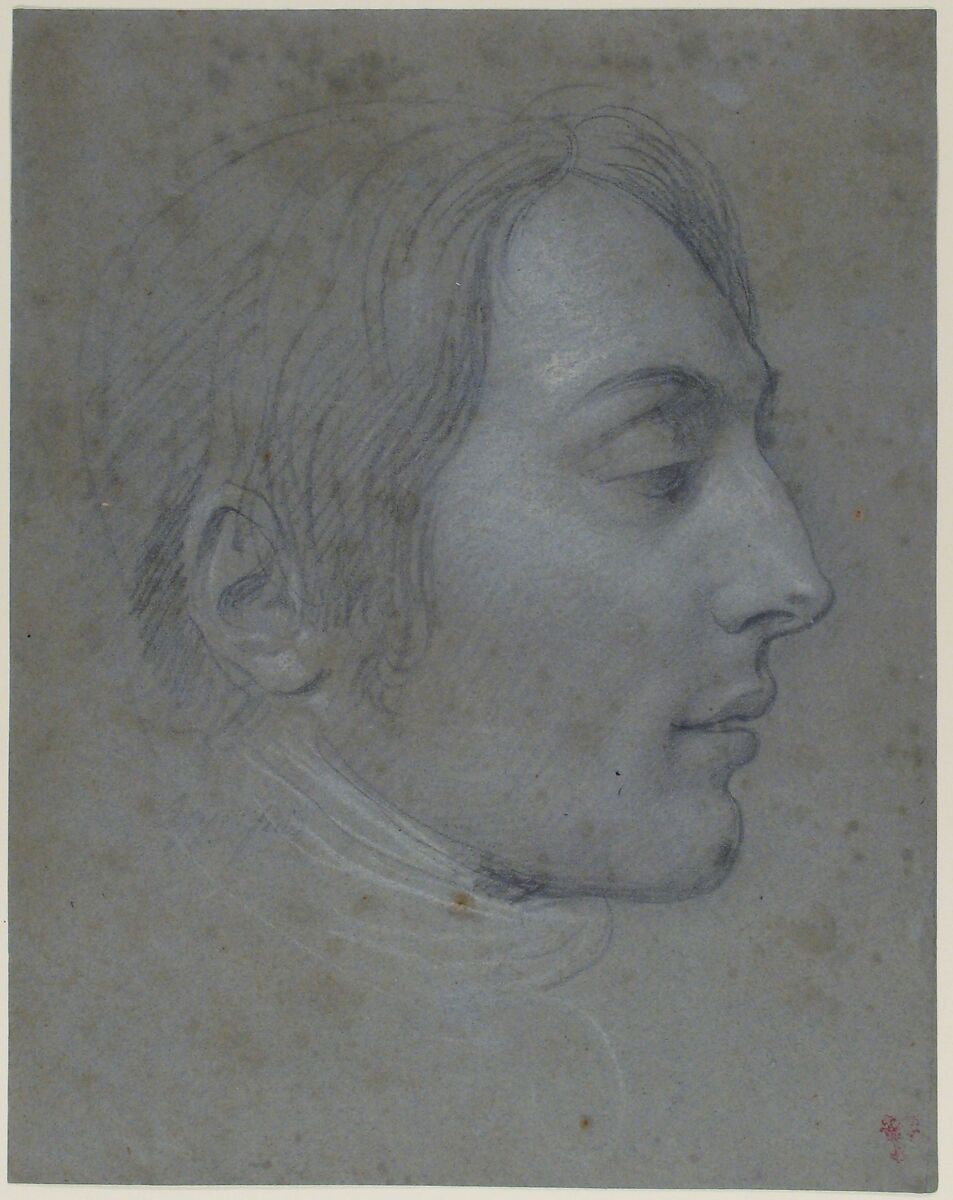 Study for the Portrait of General Desaix, Andrea Appiani (Italian, Milan 1754–1817 Milan), Black and white chalk on blue paper