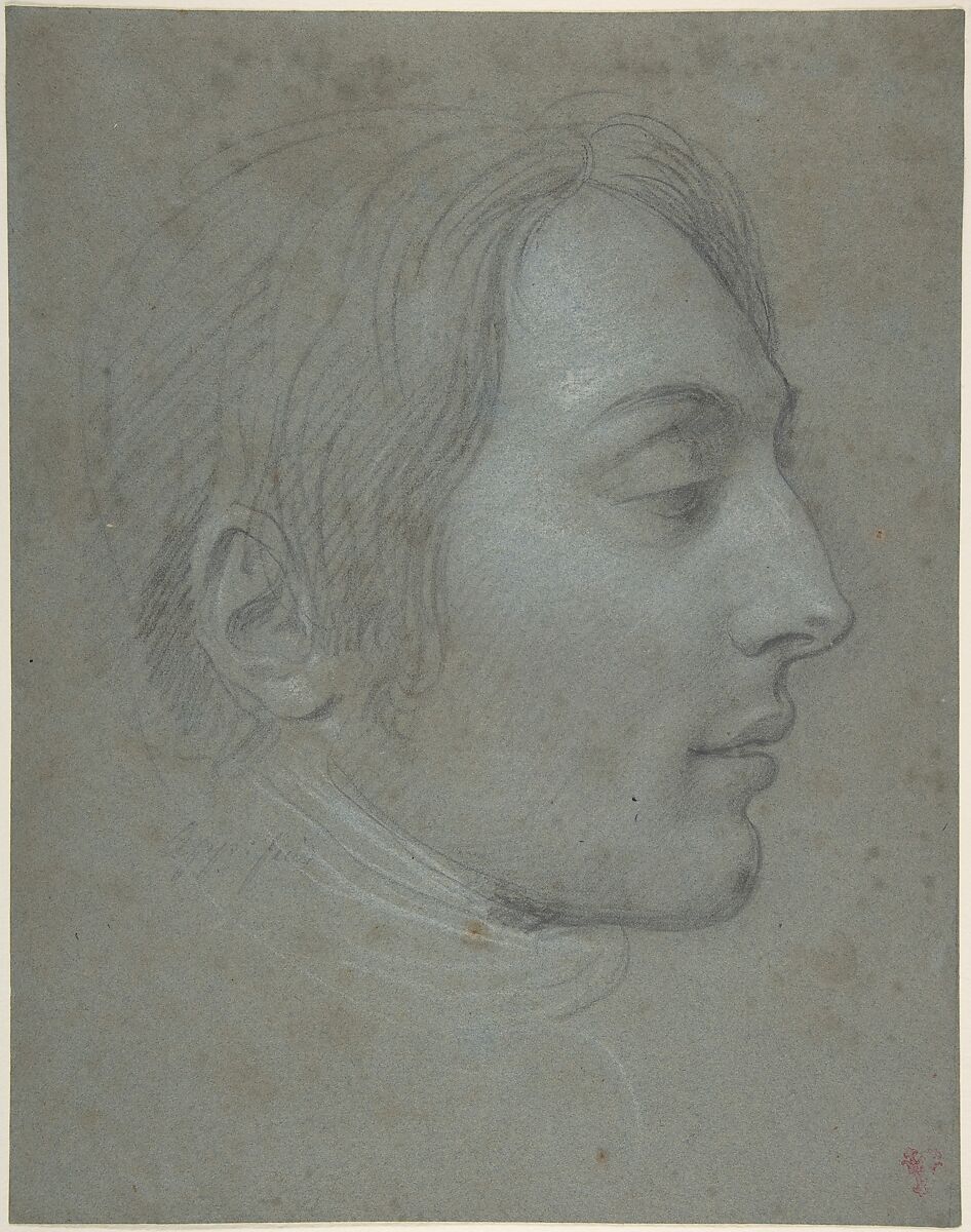 Study for the Portrait of General Desaix, Andrea Appiani (Italian, Milan 1754–1817 Milan), Black and white chalk on blue paper 