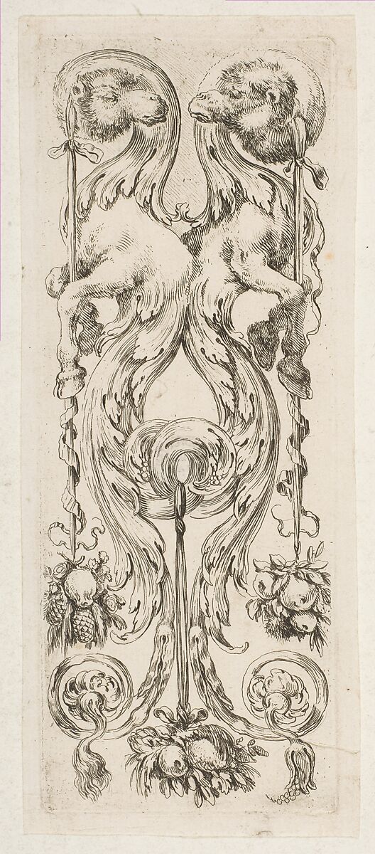 Two Facing Camel Heads with Bodies Terminating in Ornament, Stefano della Bella (Italian, Florence 1610–1664 Florence), Etching 