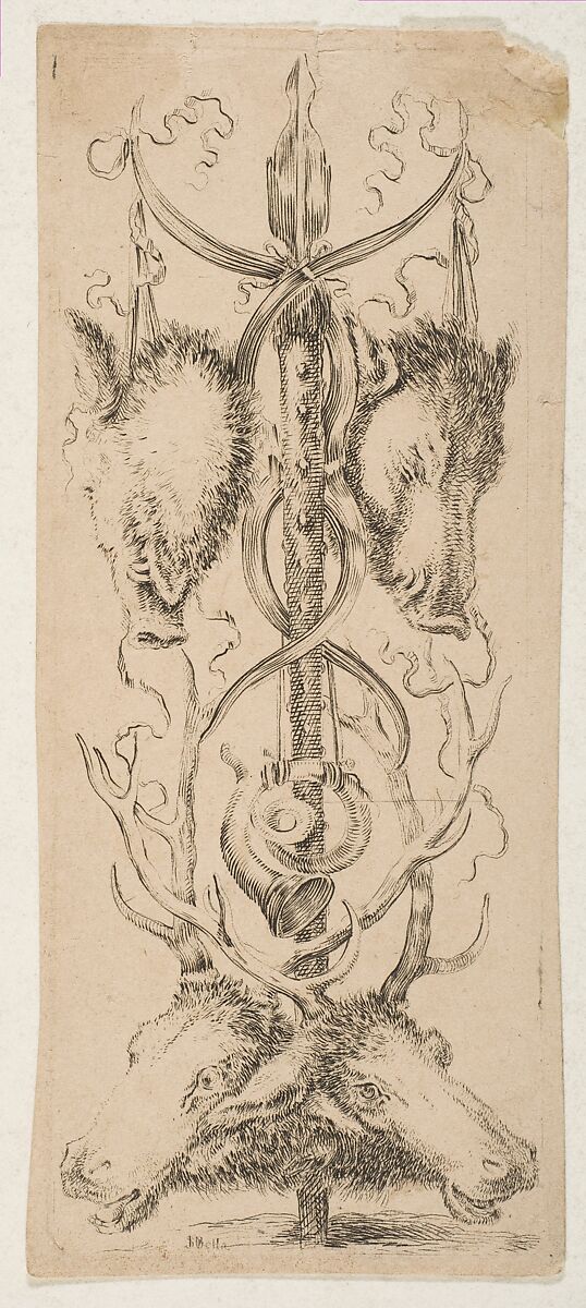 Hunting Trophy with Stag Heads Below, Etched by Stefano della Bella (Italian, Florence 1610–1664 Florence), Etching 
