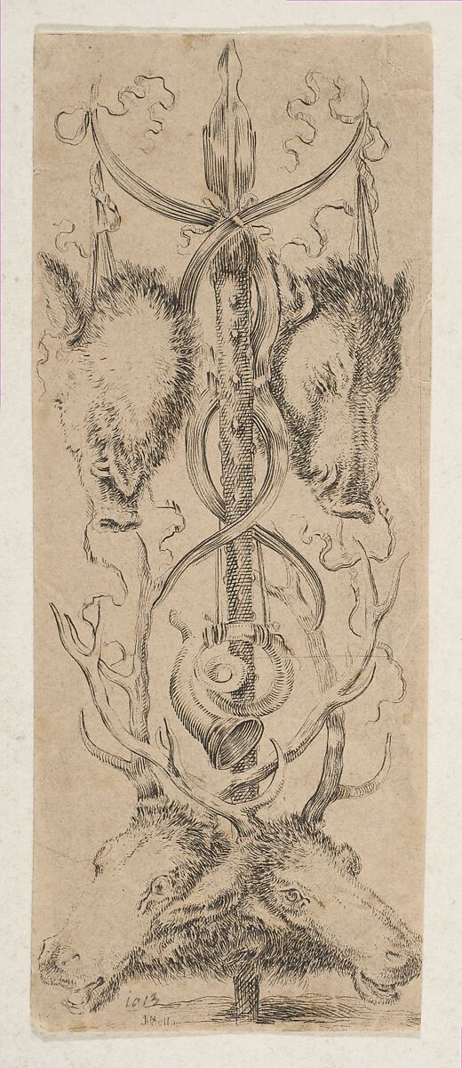 Hunting Trophy with Stag Heads at Bottom, Stefano della Bella (Italian, Florence 1610–1664 Florence), Etching 