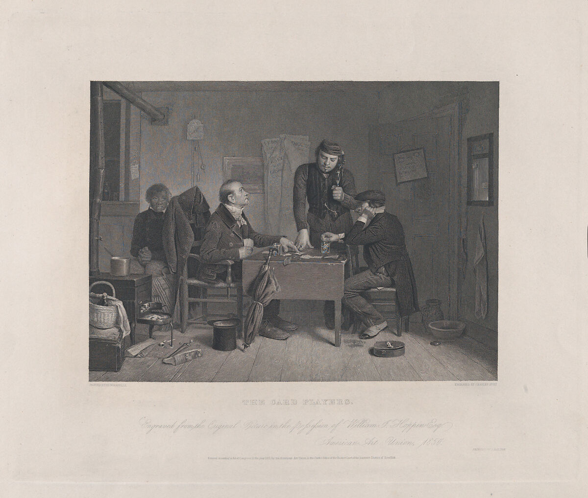 The Card Players, Charles Burt (American (born Scotland), Edinburgh ca. 1823–1892 Brooklyn, New York), Etching and engraving on steel 
