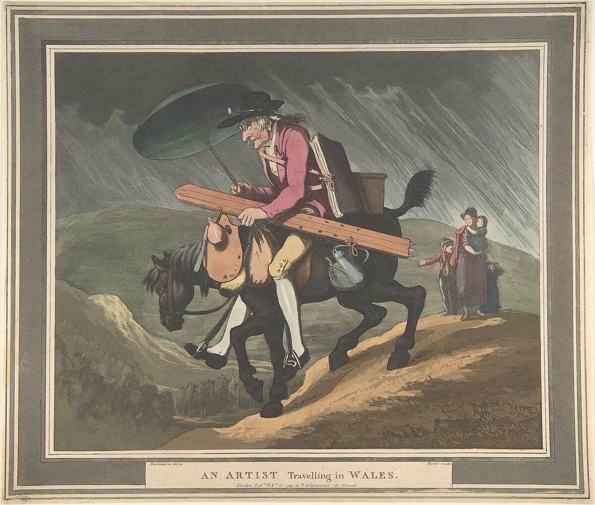 An Artist Travelling in Wales, After Thomas Rowlandson (British, London 1757–1827 London), Etching and aquatint with hand coloring 