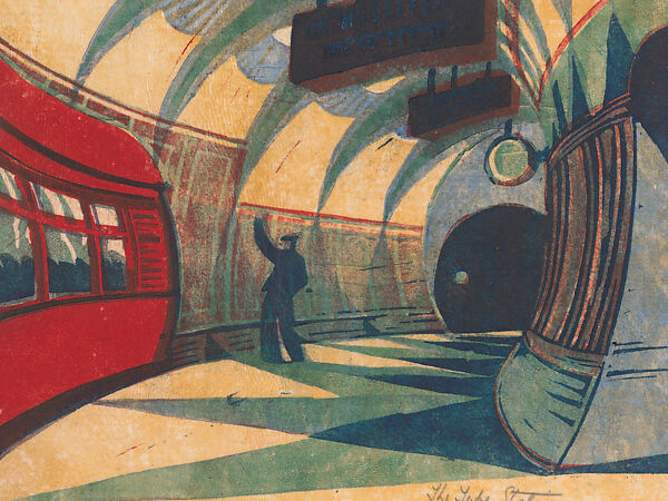 The Tube Station, Cyril E. Power (British, London 1872–1951 London), Color linocut