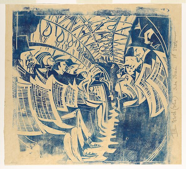 The Tube Train, Cyril E. Power (British, London 1872–1951 London), Linoleum cut; color proof blue 