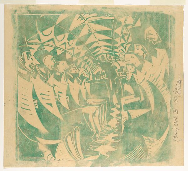 The Tube Train, Cyril E. Power (British, London 1872–1951 London), Linoleum cut; color proof green 