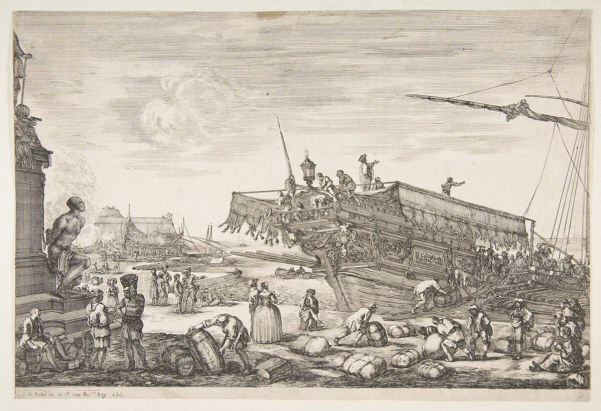 Loading a galley, from "Views of the port of Livorno" (Vues du port de Livourne), Stefano della Bella (Italian, Florence 1610–1664 Florence), Etching; second state of two 