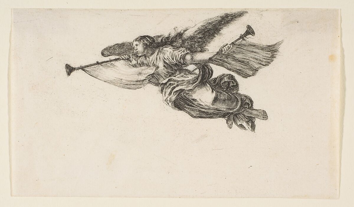Fame, Stefano della Bella (Italian, Florence 1610–1664 Florence), Etching; proof for figure of Fame 