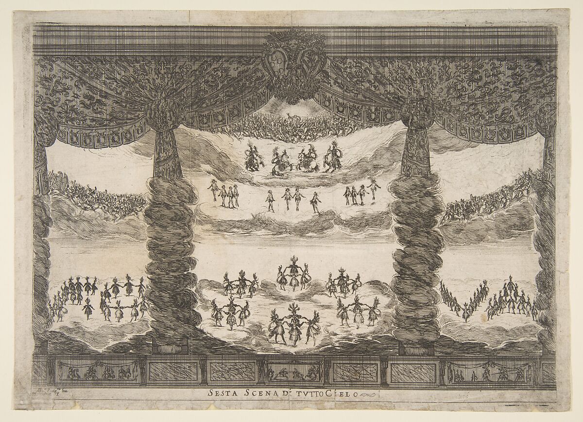 Sixth scene, the heavens, from "The marriage of the gods" (Le nozze degli Dei), Stefano della Bella  Italian, Etching