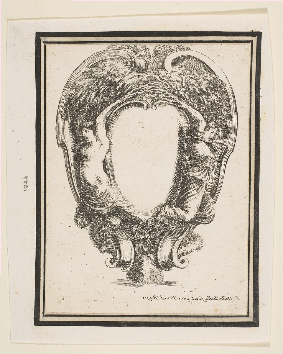 Cartouche with Duck and Nymphs, Stefano della Bella (Italian, Florence 1610–1664 Florence), Etching, counterproof of first state 